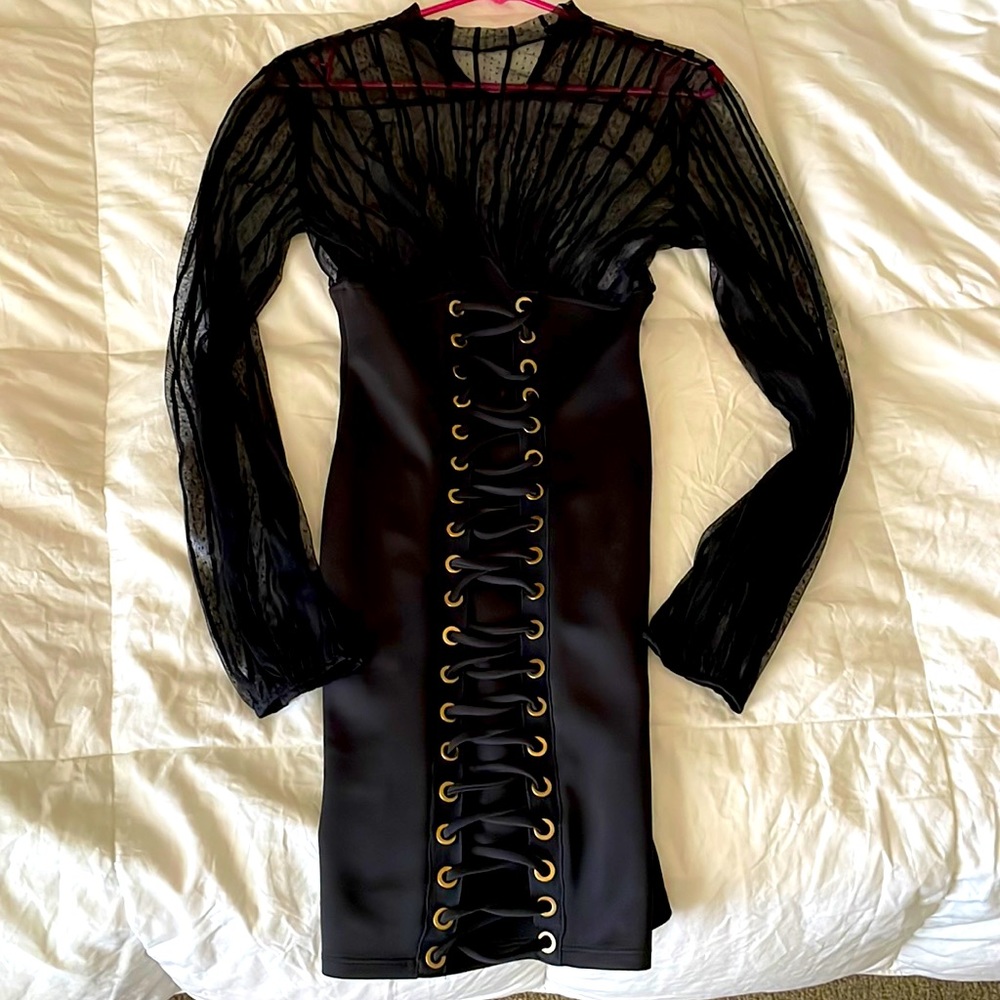 Mesh top black corset style dress!